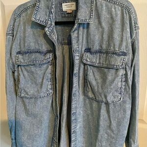 American Eagle Outfitters Light Blue Denim Button Down Shirt